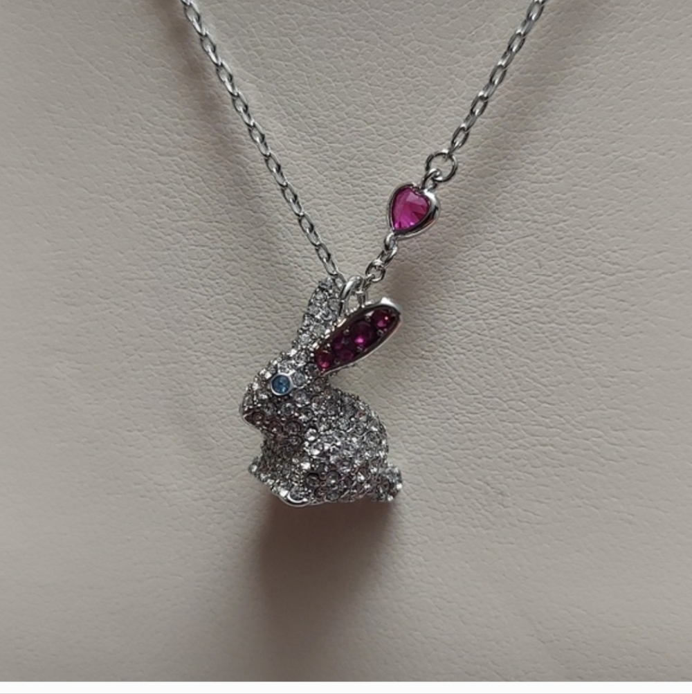 Kate Spade Silver Bunny Pendant Necklace with Pink Accents - Picture 2 of 9